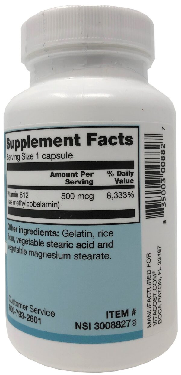 Version 1.0.0 Vitacost B12 methylcobalamin etiqueta posterior