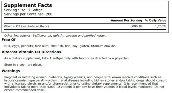 Version 1.0.0 Etiqueta Vitacost Vitamin D3 5,000 UI 200 cápsulas blandas