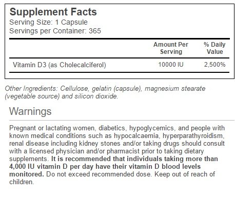 Vitacost Vitamina D3 etiqueta
