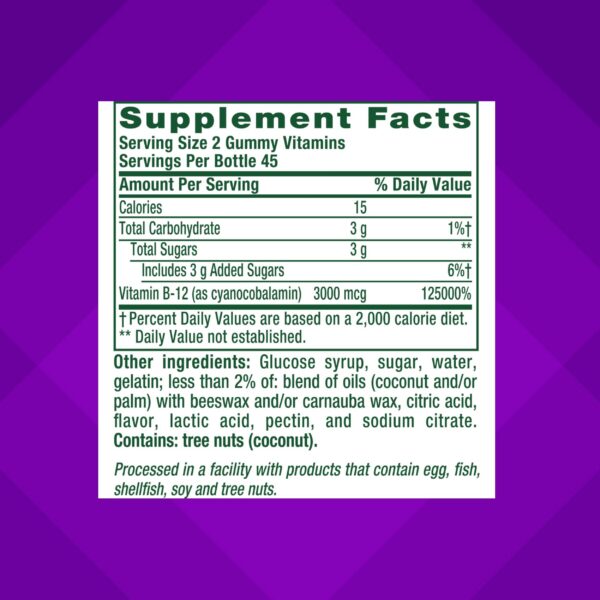 Etiqueta frontal frasco vitaminas Vitafusion B12 gomitas