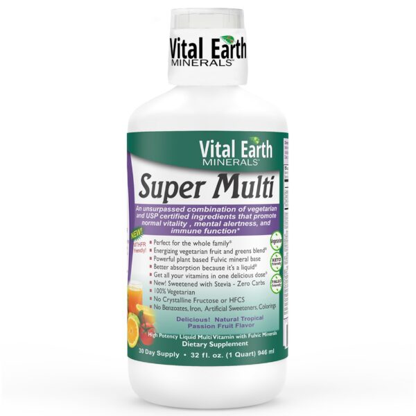 Version 1.0.0 Vital Earth Minerals Multivitaminico líquido etiqueta frontal