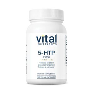 Frente de la botella Vital Nutrients 5-HTP 50 mg 60 cápsulas