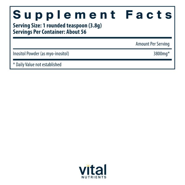 Etiqueta de ingredientes Vital Nutrients Inositol Powder