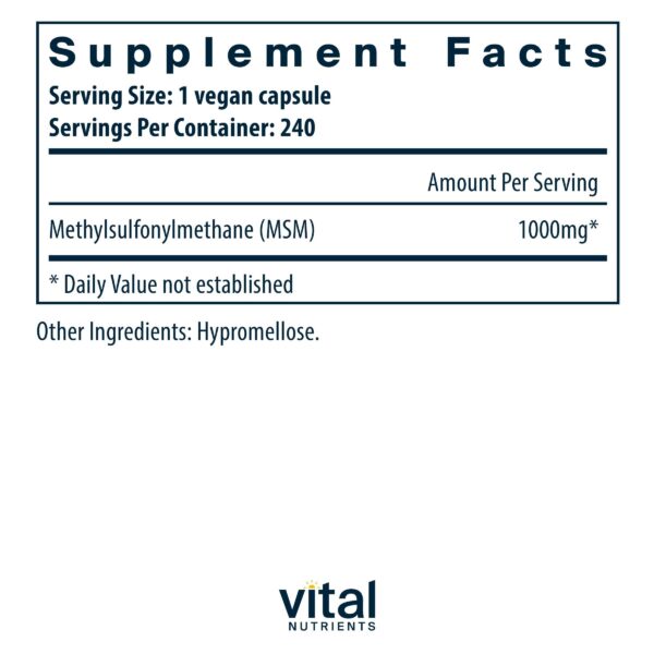 Caja y cápsulas MSM Vital Nutrients