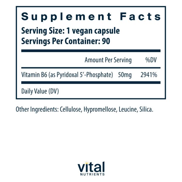 Etiqueta de Vital Nutrients P5P 90 cápsulas