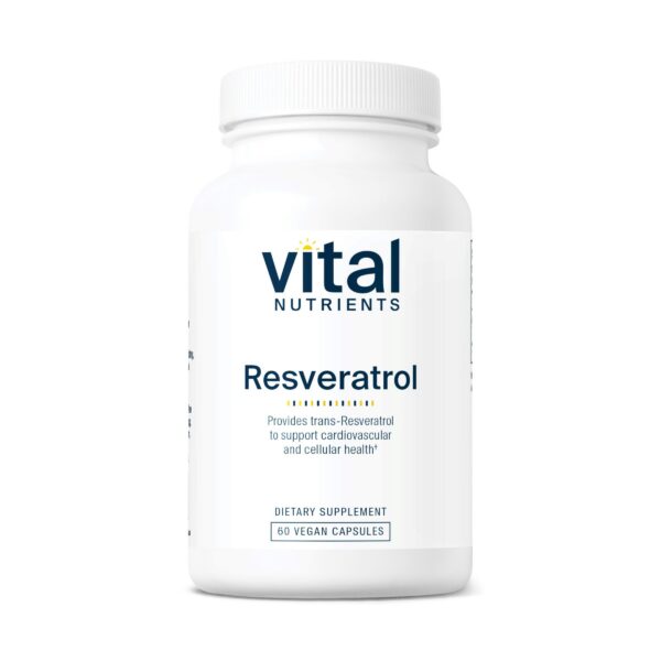 Frente de la botella Vital Nutrients Resveratrol rojo