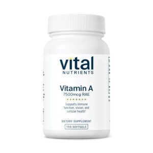 Botella de Vital Nutrients vitamina A 7500mcg 100 cápsulas