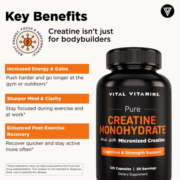 Etiqueta del producto Vital Vitamins Creatine Monohydrate
