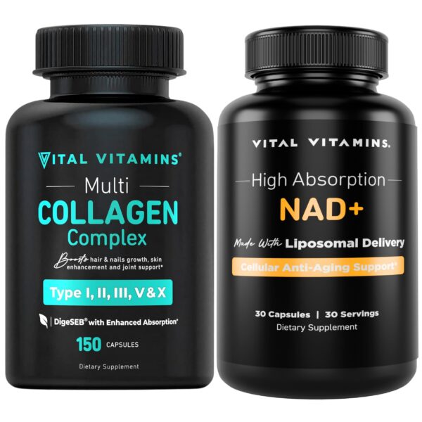 Vital Vitamins multi colageno NAD+ cápsulas etiqueta frontal
