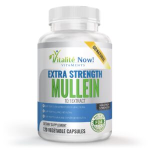 Frente del frasco Vitalité Now! Mullein 120 cápsulas