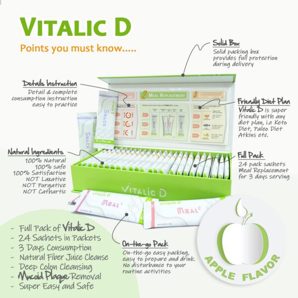 Paquetes Vitalic D limpieza profunda del colon sabor manzana