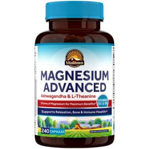 Version 1.0.0 Envase frontal de Vitalitown Magnesium Ashwagandha 240 cápsulas
