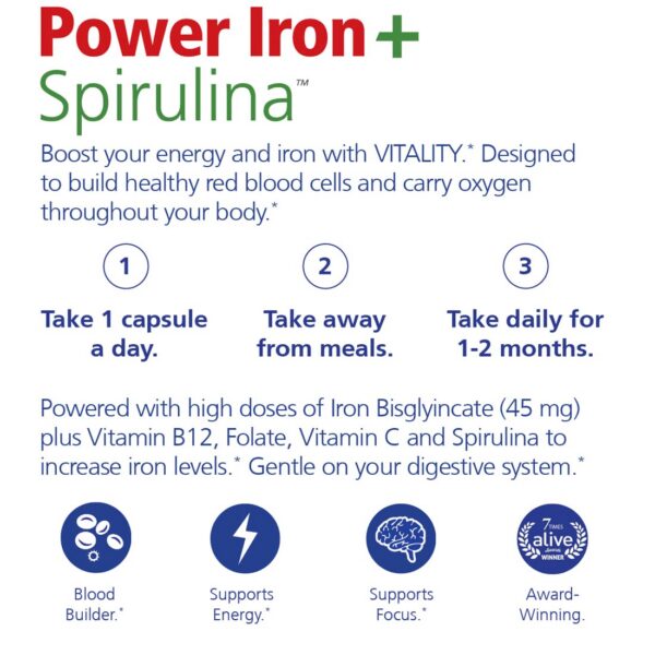 Cápsulas de Vitality Power Iron + Spirulina