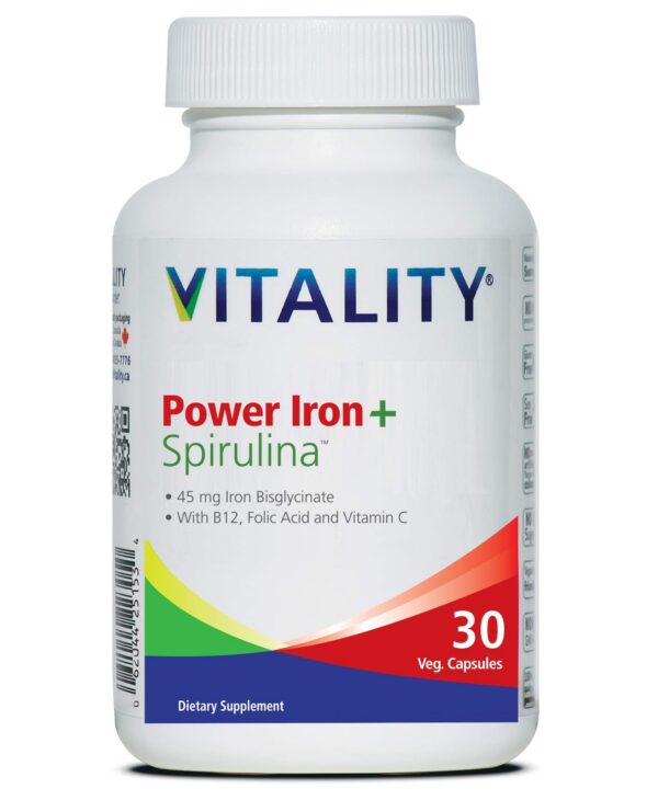 Vitality Power Iron + Spirulina frente de la botella
