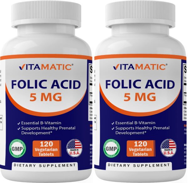 Vitamatic ácido fólico 5mg 240 tabletas paquete doble apoyo prenatal
