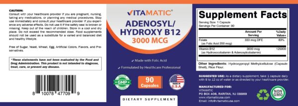 Frasco de Vitamatic B12 3000 mcg en forma dual