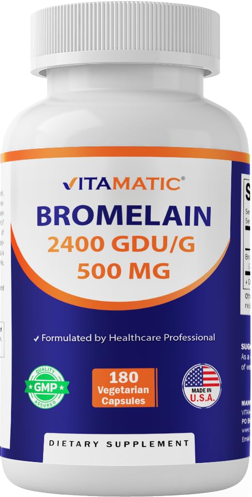 Frasco Vitamatic Bromelina 500 mg con etiqueta
