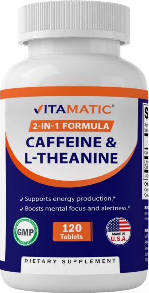 Vitamatic L-Teanina cápsulas con cafeína para energía mental