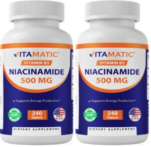 Version 1.0.0 Vitamatic niacinamida 500 mg frasco y etiqueta frontal