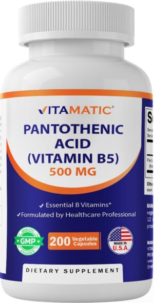 Frente del frasco Vitamatic Pantothenic Acid 500 mg