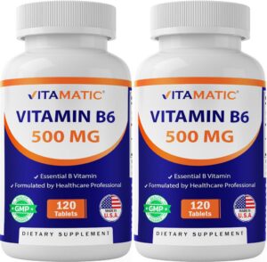 Botellas Vitamatic Vitamina B6 en fondo blanco