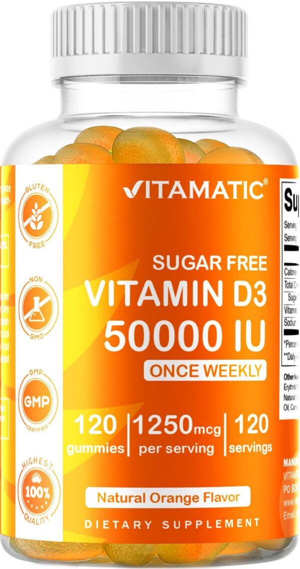 Frente de Vitamatic D3 50,000 UI gomitas