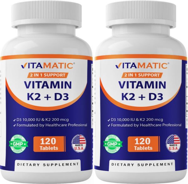 Version 1.0.0 Vitamatic Vitamina D3 K2 Suplemento, 120 Tabletas