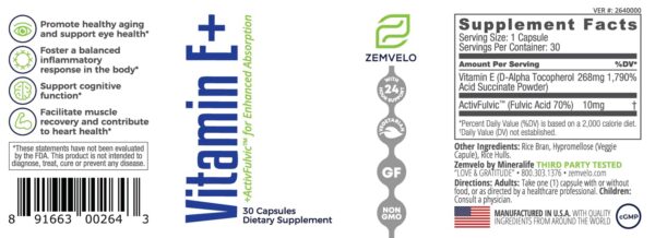 Vitamin E+ Zemvelo - etiqueta trasera