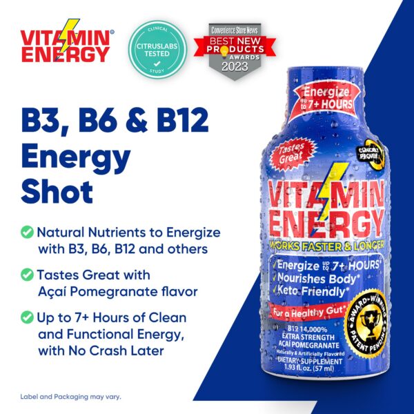 Etiqueta de Vitamin Energy Shots con B6 y B12