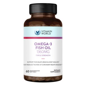 Frasco de Vitamin World Omega 3 softgels frontal