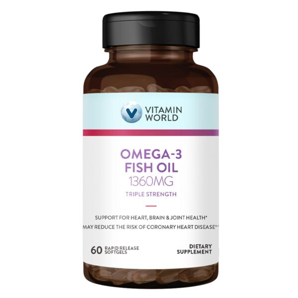 Frasco de Vitamin World Omega 3 softgels frontal