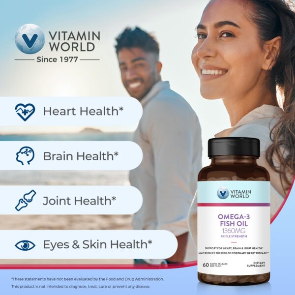 Etiqueta de Vitamin World Omega 3 softgels