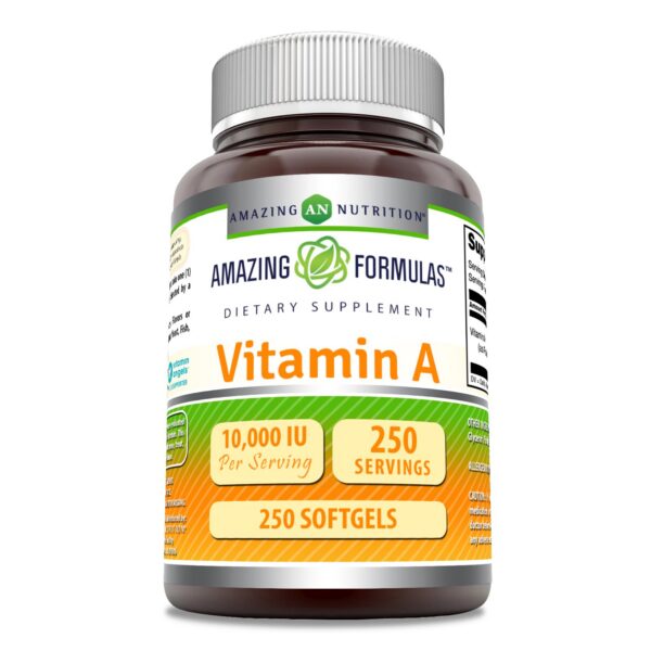Vitamina A Amazing Formulas 250 softgels botella vista frontal