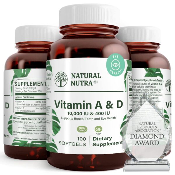Vitamina A y D Natural Nutra frasco 100 cápsulas salud ósea y ocular