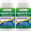 Botella de vitamina B-12 Best Naturals 6000 mcg con 120 tabletas sublinguales