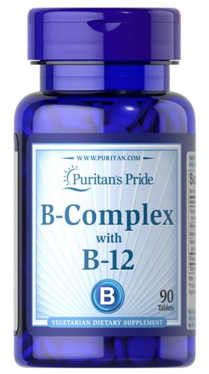 Frasco de Vitamina B-Complex y B-12 Puritan's Pride con 90 tabletas