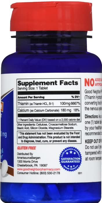 Tabletas Vitamina B-1 100mg Good Neighbor Pharmacy contenido