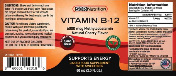 vitamina B12 alta potencia 6000 mcg gotas SBR Nutrition