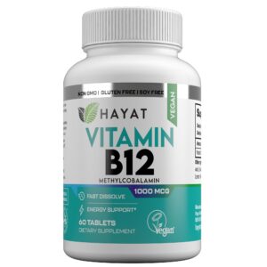 Version 1.0.0 Vitamina B12 vegana HAYAT 60 tabletas apoyo energía