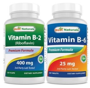 Vitamina B2 B6 Best Naturals 400mg 25mg suplemento 120 cápsulas