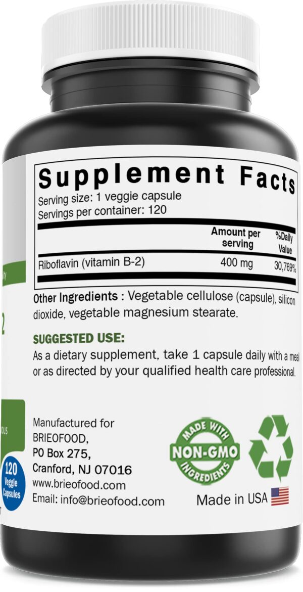 Vitamina B2 riboflavina alta potencia 400 mg 120 cápsulas