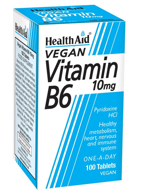 Paquete vitamina B6 Health Aid 10 mg 100 tabletas