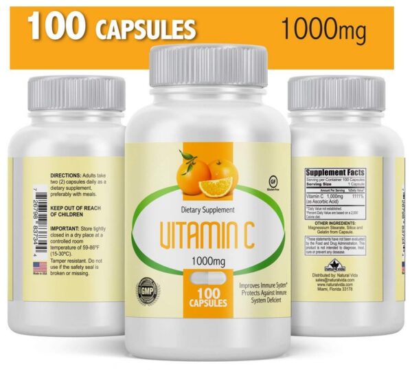 Caja y frascos de Vitamina C 1000 mg