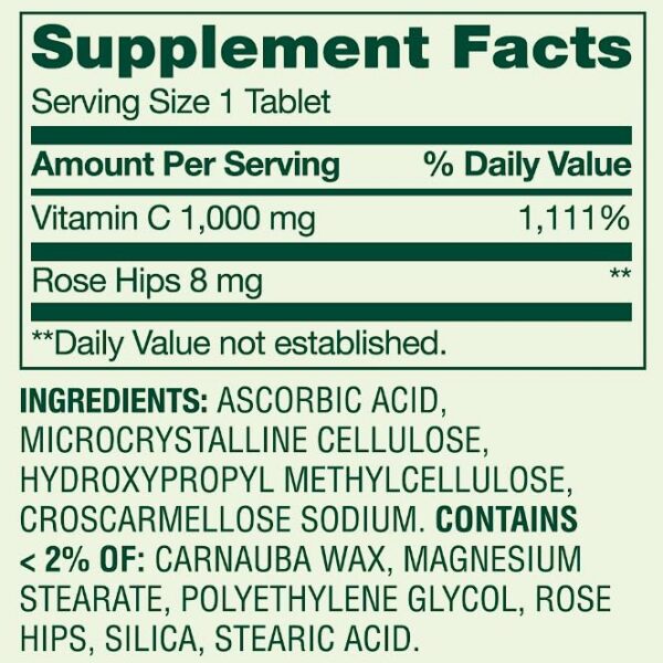 Etiqueta de Vitamina C 1000 mg y rosa mosqueta