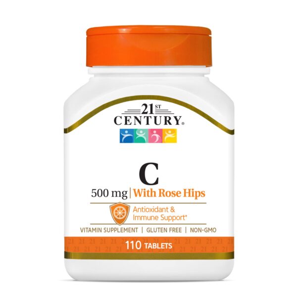 Vitamina C 500 mg con escaramujo 21st Century tabletas paquete frontal