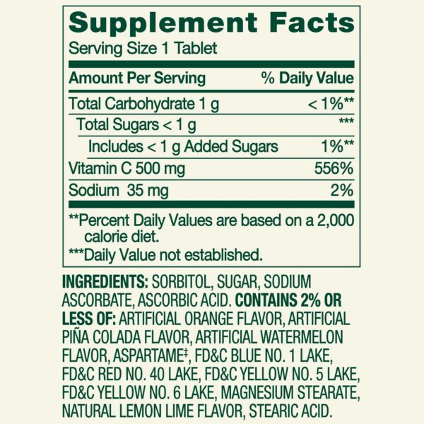 Etiqueta de Vitamina C 500 mg y presentación