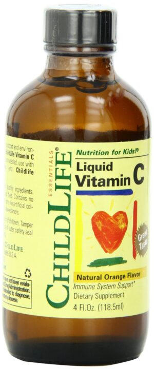Vitamina c líquida Child Life botella vidrio sabor naranja