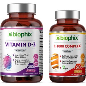 Vitamina D-3 10000 UI de biophix con Vitamina C gratis