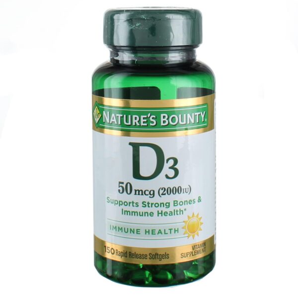 Vitamina D3 2000 UI Nature's Bounty 150 softgels botella