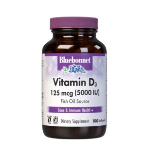 Vitamina D3 5000 UI Bluebonnet cápsula blanda amarilla 100 unidades